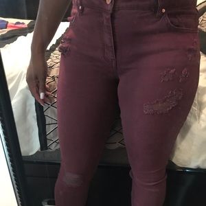 Charlotte Russe Wine Colored Distressed Jegging